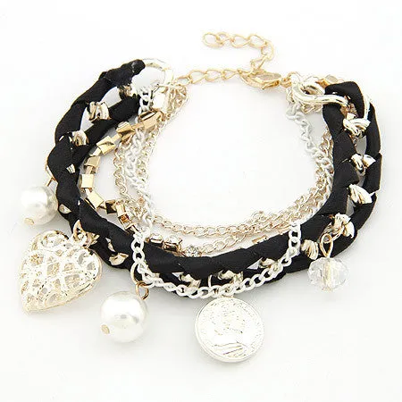 Women Fashion Simulated Pearl Heart Charm Bracelets & Bangles Pulseiras Femininas Pulseras Bijoux Men Jewelry