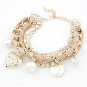 Women Fashion Simulated Pearl Heart Charm Bracelets & Bangles Pulseiras Femininas Pulseras Bijoux Men Jewelry